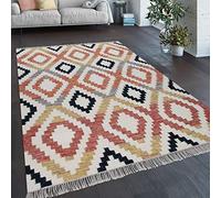 Paco Home Alfombra Salón Bohemia Flecos Tejida A Mano Mezcla Lana Algodón Multicolor, tamaño:60x110 cm