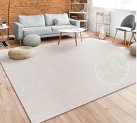 Paco Home Alfombra Salón Color Liso Discreta Moderna Pelo Corto Tamaños, tamaño:Ø 200 cm Redon, Color:Crema