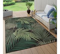 Paco Home Alfombra Salon De Habitacion Cocina Exterior Terraza Jardin Hojas De Palmera Jungla Floral Motivo Boho Chic Verde, tamaño:120x170 cm, Color:Negro