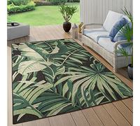 Paco Home Alfombra Salon De Habitacion Cocina Exterior Terraza Jardin Hojas De Palmera Jungla Floral Motivo Boho Chic Verde, tamaño:100x200 cm, Color:Negro 5