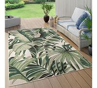 Paco Home Alfombra Salon De Habitacion Cocina Exterior Terraza Jardin Hojas De Palmera Jungla Floral Motivo Boho Chic Verde, tamaño:Ø 160 cm Redon, Color:Verde 10