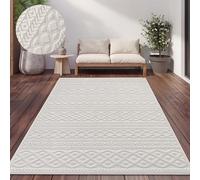 Paco Home Alfombra Salon De Habitacion Cocina Exterior Terraza Jardin Motivo Nordica Motivo Boho Chic Lisa, Color:Crema 4, tamaño:160x220 cm