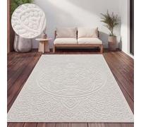 Paco Home Alfombra Salon De Habitacion Cocina Exterior Terraza Jardin Motivo Nordica Motivo Boho Chic Lisa, tamaño:60x100 cm, Color:Crema 3