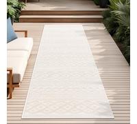 Paco Home Alfombra Salon De Habitacion Cocina Exterior Terraza Jardin Motivo Nordica Motivo Boho Chic Lisa, tamaño:80x250 cm, Color:Crema 4