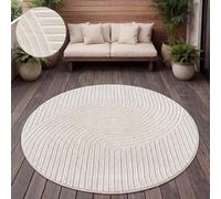 Paco Home Alfombra Salon De Habitacion Cocina Exterior Terraza Jardin Motivo Nordica Motivo Boho Chic Lisa, tamaño:Ø 160 cm Redon, Color:Crema 2