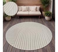 Paco Home Alfombra Salon De Habitacion Cocina Exterior Terraza Jardin Motivo Nordica Motivo Boho Chic Lisa, tamaño:Ø 200 cm Redon, Color:Crema 6