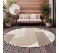Paco Home Alfombra Salon De Habitacion Cocina Exterior Terraza Jardin Motivo Nordica Motivo Boho Chic Lisa, tamaño:Ø 200 cm Redon, Color:Beige 2