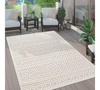 Paco Home Alfombra Salon De Habitacion Cocina Exterior Terraza Jardin Motivo Nordica Motivo Etnica Lisa, tamaño:160x220 cm, Color:Crema