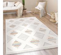 Paco Home Alfombra Salon De Habitacion Pelo Corto Moderna Motivo Boho Chic Etnica Nordica Dibujo Geometrico con Flecos, tamaño:120x170 cm, Color:Multicolor 5