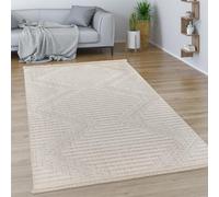 Paco Home Alfombra Salon De Habitacion Pelo Corto Motivo Boho Chic Dibujo Geometrico con Flecos, tamaño:160x230 cm, Color:Crema 6