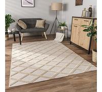 Paco Home Alfombra Salon De Habitacion Pelo Corto Motivo Boho Chic Motivo Nordica 3D Moderna, tamaño:120x160 cm, Color:Beige