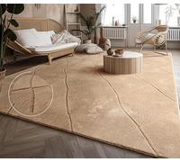 Paco Home Alfombra Salon De Habitacion Pelo Corto Motivo Boho Chic Motivo Nordica 3D Moderna, tamaño:230x340 cm, Color:Beige 2