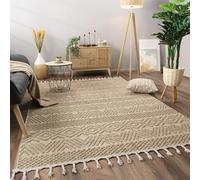 Paco Home Alfombra Salon De Habitacion Pelo Corto Motivo Boho Chic Motivo Nordica con Flecos, tamaño:120x160 cm, Color:Naturaleza