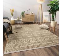 Paco Home Alfombra Salon De Habitacion Pelo Corto Motivo Boho Chic Motivo Nordica, tamaño:160x220 cm, Color:Naturaleza