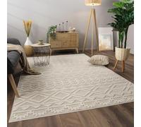 Paco Home Alfombra Salon De Habitacion Pelo Corto Motivo Boho Chic Motivo Nordica, tamaño:240x340 cm, Color:Crema 2
