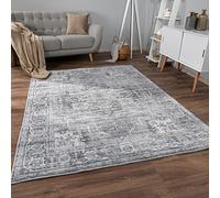Paco Home Alfombra Salon De Habitacion Pelo Corto Motivo Oriental Ornament Suave Vintage Moderna con Ribete, tamaño:80x150 cm, Color:Gris