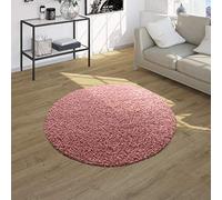 Paco Home Alfombra Salon De Habitacion Pelo Largo Felpa Lisa Moderna Suave, Color:Rosa, tamaño:Ø 120 cm Redondo