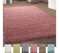 Paco Home Alfombra Salon De Habitacion Pelo Largo Felpa Lisa Moderna Suave, Color:Rosa, tamaño:70x250 cm