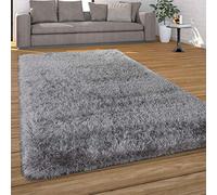 Paco Home Alfombra Salon De Habitacion Pelo Largo Lisa Felpa Moderna, tamaño:80x150 cm, Color:Gris