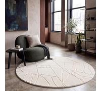 Paco Home Alfombra Salon De Habitacion Pelo Largo Motivo Nordica Boho Chic Abstract Felpa Lavable Beige, tamaño:Ø 120 cm Redon