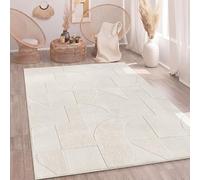Paco Home Alfombra Salon De Habitacion Pelo Largo Motivo Nordica Boho Chic Abstract Suave Lavable Crema, tamaño:120x160 cm