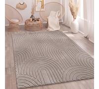 Paco Home Alfombra Salón Dormitorio Pelo Alto Suave Uni 3D Look Fácil Cuidado Diseño Moderno Taupe, tamaño:160x220 cm