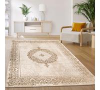 Paco Home Alfombra Salón Dormitorio Pelo Corto Vintage Oriental Abstracto Patrón Moderno Beige Blanco, tamaño:240x340 cm