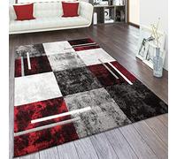 Paco Home Alfombra Salón Pelo Corto Efecto 3D Vintage Perfil Contorneado Motivo Moderno, tamaño:60x110 cm, Color:Gris-Rojo