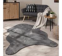 Paco Home Alfombra Salón Pelo Corto Monocolor Moderna Forma Imitación Piel Sintética Suave, tamaño:80x120 cm Forma de Piel, Color:Antracita