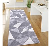 Paco Home Alfombra Salón Pelo Corto Motivo Vintage Estilo Abstracto Moderno Diseño Geométrico A Rombos, tamaño:80x150 cm, Color:Gris