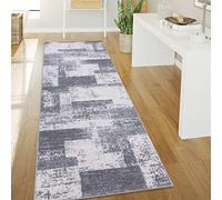 Paco Home Alfombra Salón Pelo Corto Motivo Vintage Estilo Abstracto Moderno Diseño Geométrico A Rombos, tamaño:80x150 cm, Color:Gris 2