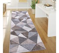 Paco Home Alfombra Salón Pelo Corto Motivo Vintage Estilo Abstracto Moderno Diseño Geométrico A Rombos, tamaño:80x300 cm, Color:Beige