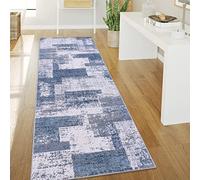 Paco Home Alfombra Salón Pelo Corto Motivo Vintage Estilo Abstracto Moderno Diseño Geométrico A Rombos, tamaño:80x150 cm, Color:Azul 2