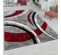 Paco Home Alfombra Salón Pelo Corto Vintage Perfil Contorneado A Mano Efecto 3D, tamaño:200x290 cm, Color:Gris-Rojo
