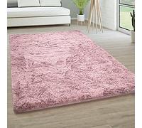 Paco Home Alfombra Salón Pelo Largo Piel Sintética Shaggy Mullida Y Suave En Monocolor, tamaño:140x200 cm, Color:Rosa-Viejo