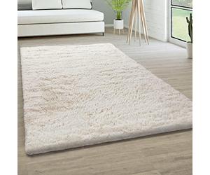 Paco Home Alfombra Salón Pelo Largo Piel Sintética Shaggy Mullida Y Suave En Monocolor, tamaño:160x220 cm, Color:Marfil (Crema)