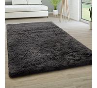 Paco Home Alfombra Salón Pelo Largo Piel Sintética Shaggy Mullida Y Suave En Monocolor, tamaño:60x100 cm, Color:Antracita
