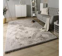 Paco Home Alfombra Salón Pelo Largo Shaggy Imitación Piel Conejo Piel Sintética Mullida, tamaño:60x100 cm, Color:Gris