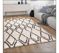 Paco Home Alfombra Salón Pelo Largo Shaggy Pelo Largo Escandinava Rombos Moderna, tamaño:120x160 cm, Color:Crema 4