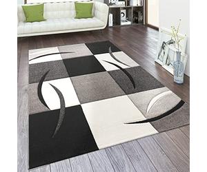 Paco Home Alfombra Salón Tamaños Motivo Cuadros Rayas Diseño 3D Pelo Corto, tamaño:60x110 cm, Color:Blanco y Negro