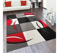 Paco Home Alfombra Salón Tamaños Motivo Cuadros Rayas Diseño 3D Pelo Corto, tamaño:60x110 cm, Color:Rojo