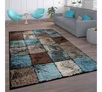 Paco Home Alfombra Salón Vintage Pelo Corto Estampado Marroquí Rombos Turquesa Marrón, tamaño:160x220 cm, Color:Marrón