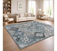 Paco Home Alfombra Salon Vintage Pelo Corto Estilo Boho Lavable Antideslizante Facil Cuidado Diseno Retro Moderno, Color:Turquesa, tamaño:240x340 cm