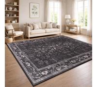 Paco Home Alfombra Salon Vintage Pelo Corto Estilo Boho Lavable Antideslizante Facil Cuidado Diseno Retro Moderno, Color:Antracita, tamaño:200x280 cm