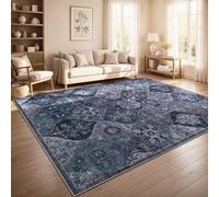 Paco Home Alfombra Salon Vintage Pelo Corto Estilo Boho Lavable Antideslizante Facil Cuidado Diseno Retro Moderno, Color:Azul, tamaño:160x220 cm