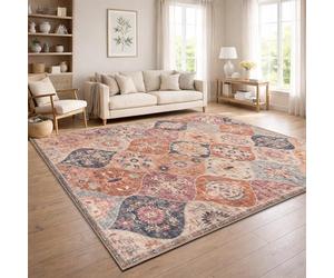 Paco Home Alfombra Salon Vintage Pelo Corto Estilo Boho Lavable Antideslizante Facil Cuidado Diseno Retro Moderno, Color:Multicolor, tamaño:160x220 cm