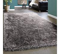 Paco Home Alfombra Shaggy Elegante De Pelo Largo Monocolor Mullida Brillante En Gris Claro, tamaño:60x100 cm
