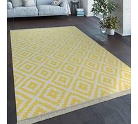 Paco Home Alfombra Tejida A Mano De Moda con Flecos Diseño Marroquí Moderno En Blanco Amarillo, tamaño:60x110 cm