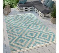 Paco Home Alfombra Tejido Plano Interior Exterior Moderno Motivo Rombos Terraza Balcón, tamaño:60x100 cm, Color:Azul-Blanco