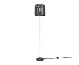 Paco Home Lámpara De Pie Moderna Salón Dormitorio Ratán Diseño Bohemio Mimbre E27, Base de la lámpara: Una Pata Negro, Pantalla de lámpara: Negro (Ø28 cm)